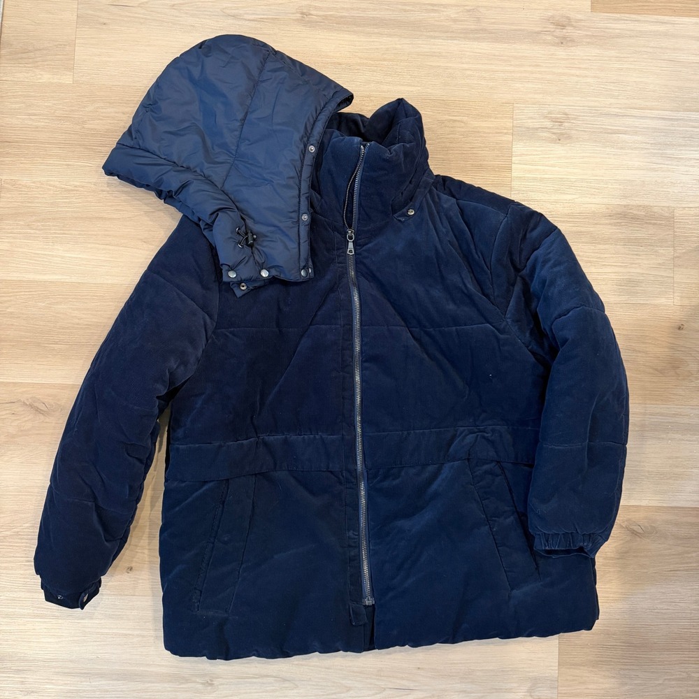 Men's Banana Republic Blue Corduroy Puffer Jacket w/ Detachable Hood, Size XXL